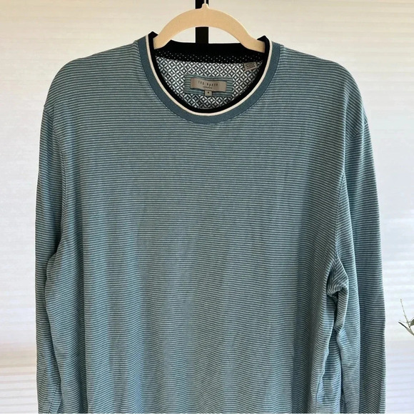 Ted Baker London Men’s Stripe Crew Neck Long Sleeve Shirt Blue Size 6 or XXL - Picture 2 of 5